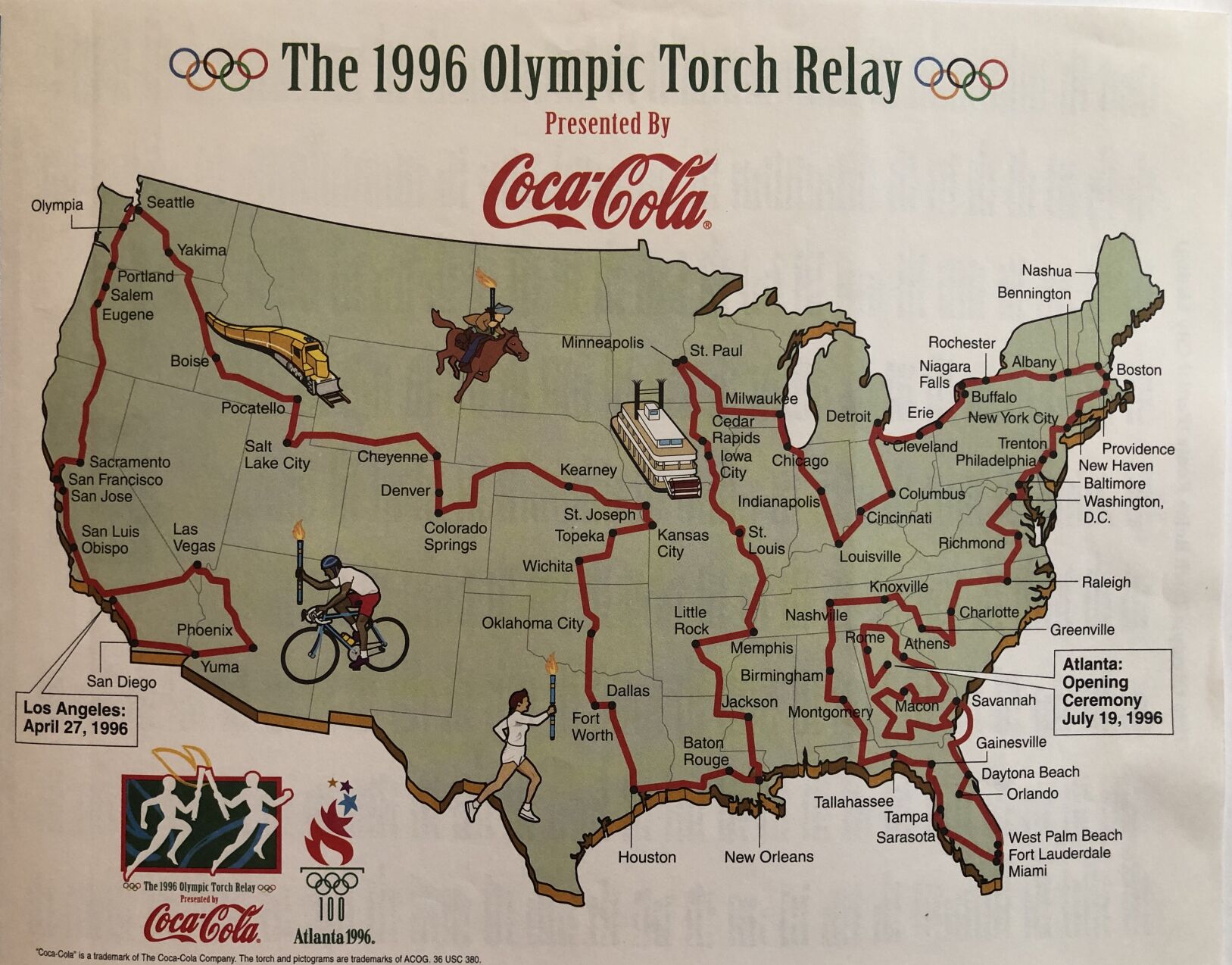 1996 Olympic relay map